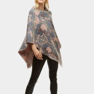 Pink & Gray Plaid Cats Kittens Winter Fringed Chunky Shrug Poncho Shawl OS